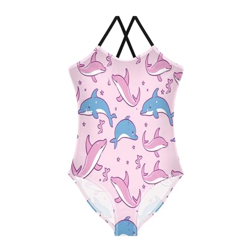 Pink Blue Whale Girls One-Piece Swimsuit Beach Bathing Suit