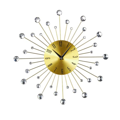 Deco 79 Metal Starburst Decorative Wall Clock With Crystal Accents for Home and Room, 14 x 1 x 14