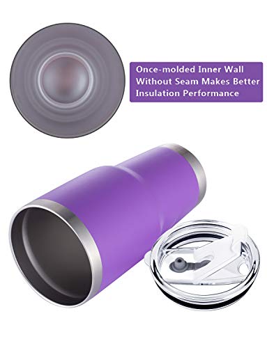 Image of 30oz Tumbler Stainless Steel Double Wall Vacuum Insulated Mug with Straw and Lid, Cleaning Brush for Cold and Hot Beverages (30oz Purple)