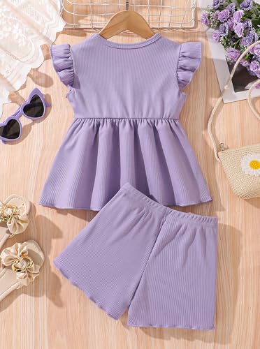 Hilinker Girls Summer Ribbed Knit Ruffle Dress & Shorts Outfit