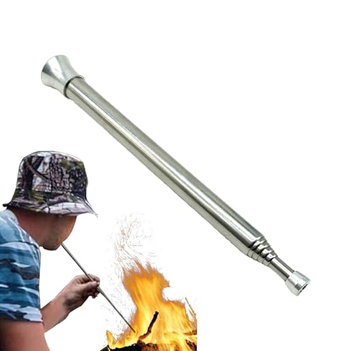 de Golpe de fogata, de Golpe de Fuego,Fuelles de Chimenea de Acero Inoxidable - Soplador de Fuego telescópico para Exteriores, Tubo de iniciador de Fuego con 6 Secciones para iniciar Fuego