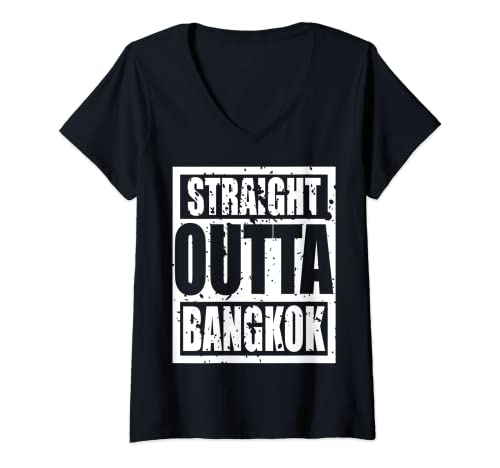 Femme T-shirt Straight Outta Bangkok Day Idea Bangkok T-Shirt avec Col en V