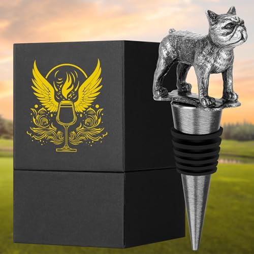 Image of DRMFLE Dark Silver French Bulldog Wine Stopper, Wine Gifts for Men Dad Women Bulldog Lovers, Bottle Stoppers for Wine Champagne, Birthday Gifts