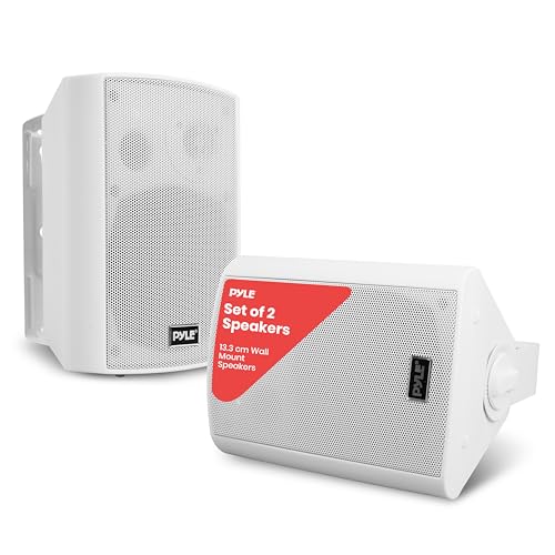 Pyle Wireless Speakers Outdoor/Indoor Bluetooth Speakers Wall Mounted Waterproof AUX IN Compatible w/ Smartphone Tablet Laptop Computer (Pair)