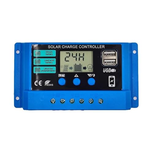 Tidevib - Tidevib Contrôleur de charge solaire automatique 30 A 12 V/24 V avec écran LCD pour chargement de batterie PWM de batteries acides, lithium et LiFePO4