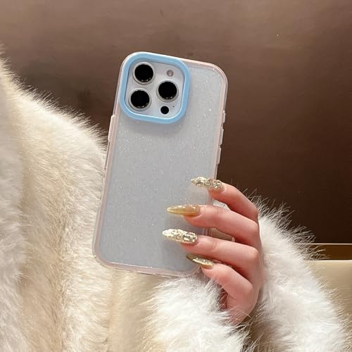 Coque antichoc iPhone 16 Pro Max paillettes transparente bleu anti-jaunissement