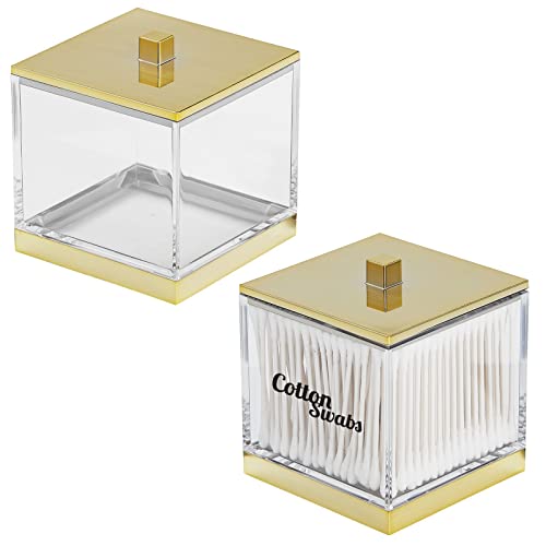 Mdesign Apothecary Storage Organizer Canister Jar With Labels, Square Containers For Bathroom Vanity, Countertop, And Makeup Tables, Lumiere Collection, Includes 2 Jars And 36 Labels, Clear/Soft Brass #TOP29