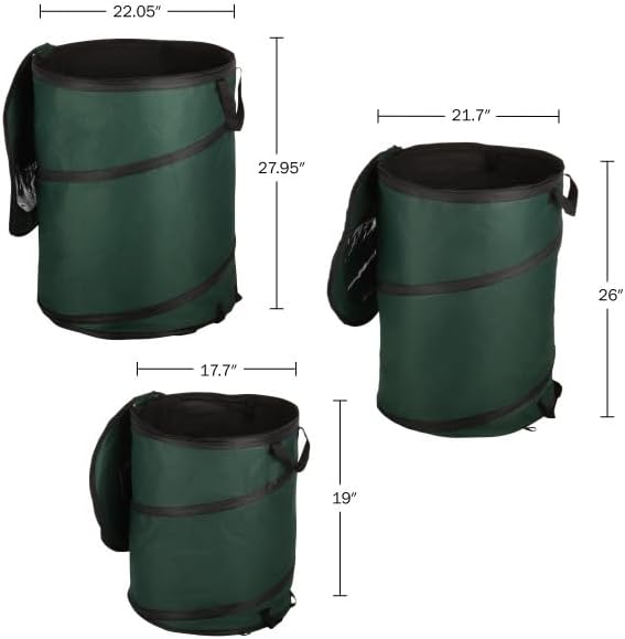 Collapsible Trash Can Camping Essentials 3-Pack - 46-Gal, 32-Gal and 23.1-Gal Outdoor Portable Pop Up Trash Cans for Parties, Laundry Hamper or Collapsible Yard Waste Bag/Leaf Bin by Wakeman Outdoors