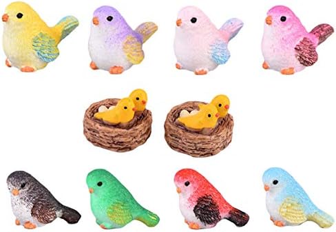 Bird Decorative Figurines, 10pcs Miniature Bird Figurines Bird Statues Simulation Mini Cute Bird Figures Toys for Cake Toppers Fairy Garden Dollhouse Shadowbox Scene Micro Landscape Decor