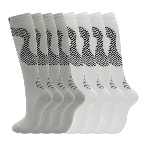 Image of fenglaoda 8 Pairs Compression Socks for Men & Women 20-30 mmHg Knee High Nurse Pregnant Running Medical and Travel Athletic