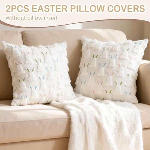 Image of ALFEVA Easter Pillow Covers 20 x 20 Inch Set of 2 Easter Decorations Cute Soft Plush Bunny Throw Pillow, Spring Farmhouse Decorations for Home Sofa Couch Living Room Bedroom