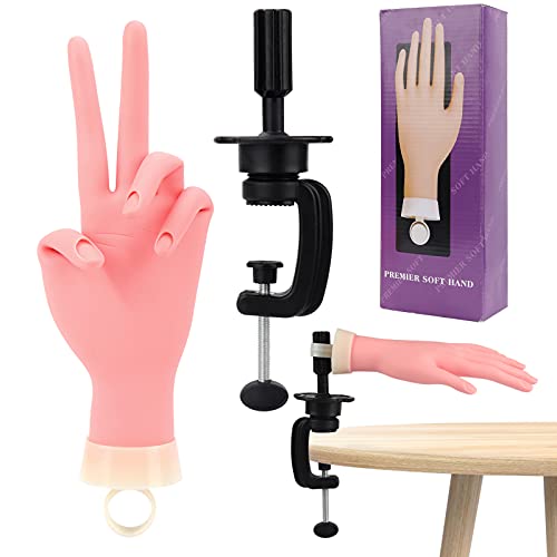 Nail Practice Hand for Acrylic Nails, Soft Rubber Nail Maniquin Hand to Practice Nail Art, Movable Nail Training Hands for Beginners Nail Skills Practicing Fake Hand for Fake Nails