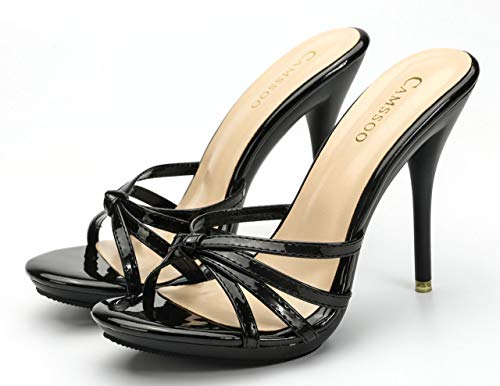 CAMSSOO Women's Strappy Heeled Sandals Stiletto Mules Open Toe Platform High Heels Slip on Sandals2