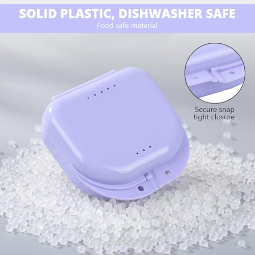 Image of ZIBUYU Portable Retainer Case, Dental Denturer Box for Aligners, Night Guards & Dentures, BPA-Free PP Travel Case with Ventilation Holes & Snap Lock, Purple