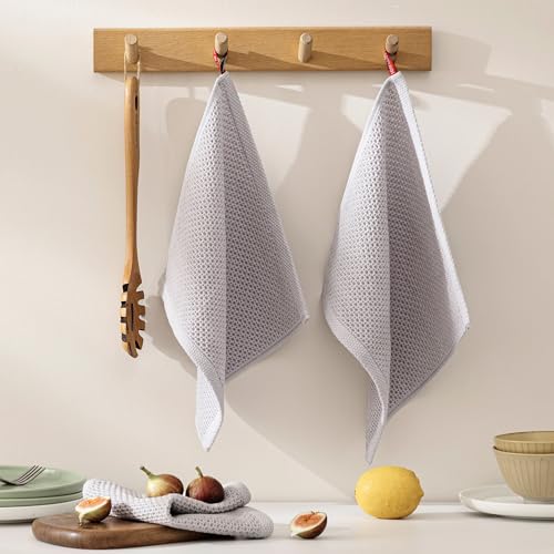 Image of joybest 100% Cotton Kitchen Dish Cloths, 8-Pack Waffle Weave Ultra Soft Absorbent Dish Towels Washcloths Quick Drying Dish Rags, 12x12 Inches, Light Gray