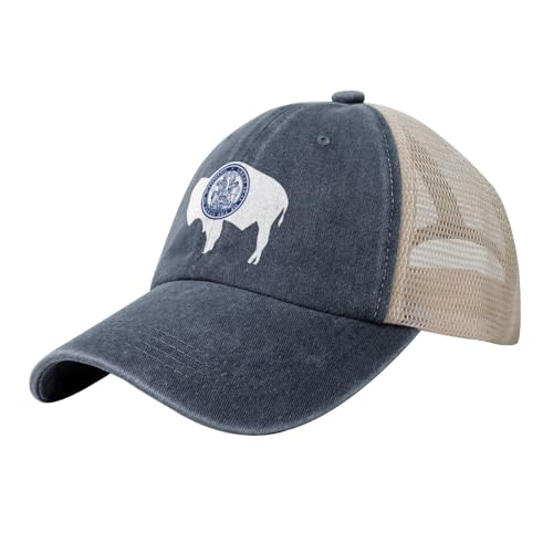 CHENYONAS Wyoming Flag Outdoor Washed Denim Mesh Hat Denim Baseball Cap Cowboy Hat