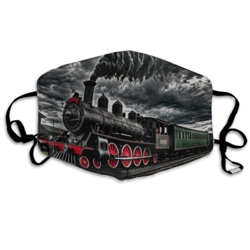 SESLFLKPJK Adult Custom Fit Face Scarf Mask Fashion Scarf for Sports Travel Hiking, Anti Dust Windproof Face Balaclavas (Old Train Dark Sky Half Face Mouth Cover)