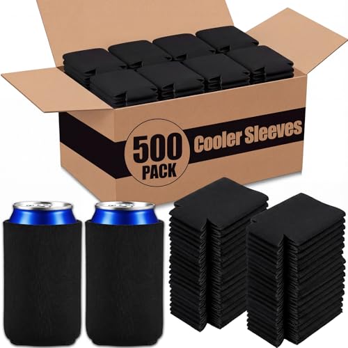 Image of Umigy 500 Pcs Can Coolers Sleeves Bulk Blank, Black