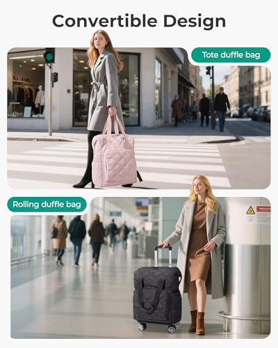 BAGSMART Rolling Duffle Bag with Wheels, 35L Carry on Travel Bag with Detachable Wheels, PVC Wet Pocket Duffel bag with Wheels, Camel2