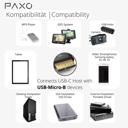 PAXO 3m Nylon USB C-MICRO USB 3.2 Gen2 hard disk cable, 10Gbit/s, USB HDD cable, data cable, charging cable black - Image 3