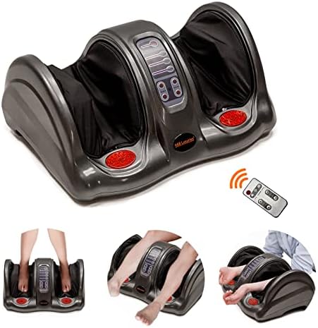 Electric Shiatsu Foot Massager with Remote for Pain Relief, Deep Kneading Rolling Feet and Calf Massager, Leg Circulation Machine for Plantar Fasciitis and Neuropathy, Men Women Gifts, Gray