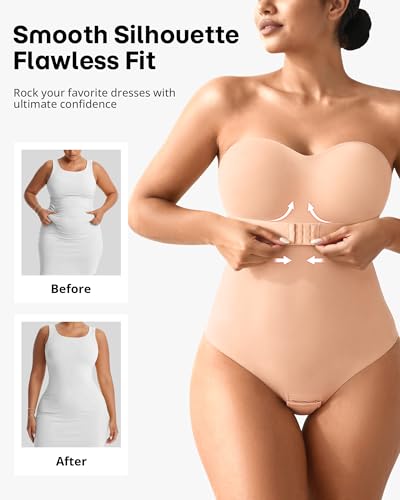 Image of Shapewear Bodysuit Tummy Control Strapless Bra Shapewear for Women Strapless Faja Body Shaper Thong Light Shapewear