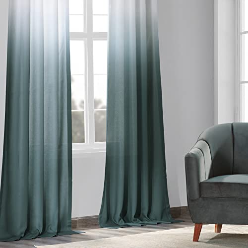 HPD Half Price Drapes Faux Linen Sheer Curtains for Living Room Bedroom (1 Panel), Polyester Blend, Ombre Aqua, 50 X 84 - Image 3