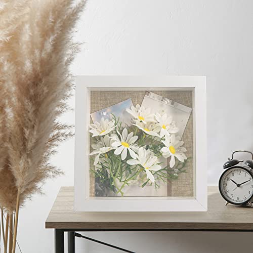 GraduationMall 8x8 3D White Shadow Box Frame Deep Display Frame with Linen Back,Ideal for Memorabilia Pictures Flowers Medals Tickets,Tabletop and Wall Hanging - Image 2