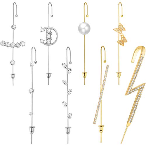 Cocamiky Ear Wrap Crawler Hook Earrings Sparking Cubic Zirconia Earcuffs Gold Silver Climber Piercing Cartilage Hypoallergenic Earrings 8Pcs Set for Women Girls (Gold Silver)