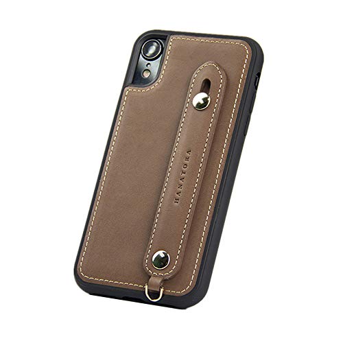 iPhone XR ケース イタリアンレザー スマホケース 落下防止 耐衝撃 スタンド機能 本革 ハンディベルト ハンドメイド ストラップホール ストラップリング ギフトにも最適品 Fleur チョコレート ダークブラウン 茶 ススキ 無地デザイン GH-XR-Choco-m