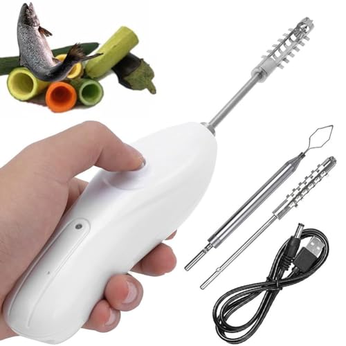 Pelador eléctrico de calabacín y manzana, descorazonador de frutas y verduras de acero inoxidable con 2 cabezales de corte, raspador de escamas de frutas y pescado, descalcificador de mariscos,
