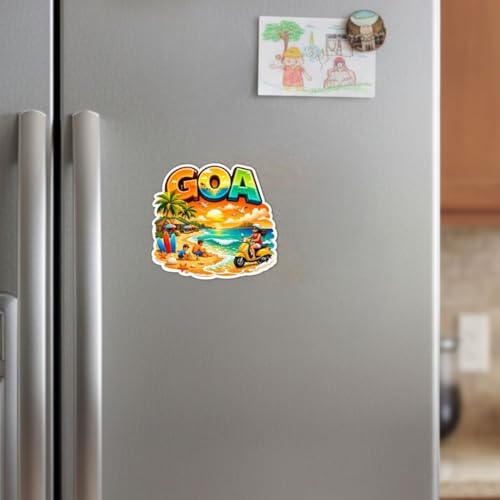 Image of Goa Theme Wooden Fridge Magnet for Refrigerator | Printed Souvenir Magnet for Kitchen & Home Decor | Travel Gift Item | Strong Magnetic Hold | 3x3 Inch Decorative Magnet | Pack of 1 (Goa A)