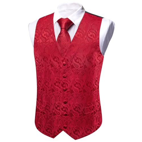 Image of Barry.Wang Men's Suit Vest Tie Bowtie Set Formal Silk Paisley Waistcoat Hanky Cufflinks Lapel Pin Set Wedding Party 7PCS