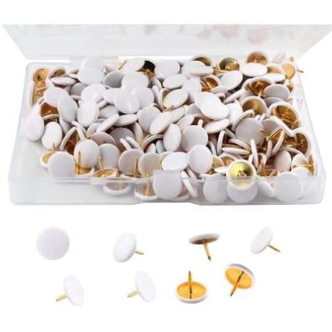 Piutouyar 300Pcs White Decorative Flat Push Pin, Plastic Roundness Head Thumbtack, Black Thumb Tacks for Wall, Map, Cork Board, 3/8 Inch Cover