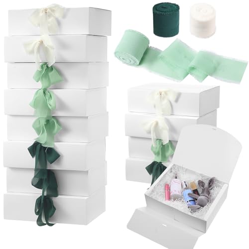 Boîtes cadeaux en papier blanc 26x20x7 cm avec ruban de soie Canlierr