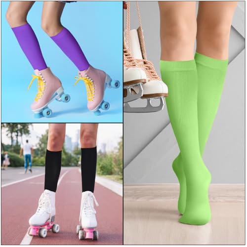 Image of SATINIOR Women Girls Ice Skating Socks | Tight High Knee Nylon Socks for Skating Activities Women and Girls, Compatible with Ice Skates and Roller Skates