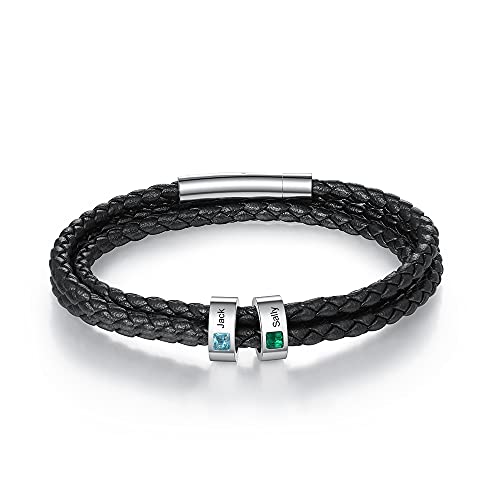 Personalized Men's Bracelet with 1-8 Names Custom Birthstone Bracelets for Men Customized Bracelet with Family Names Jewelry Gifts for Fathers Day