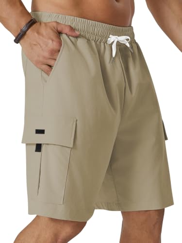 Image of Hardaddy Men's Casual Stretch Cargo Shorts Classic Drawstring Elastic Waist Relaxed Fit Work Short with 5 Pockets