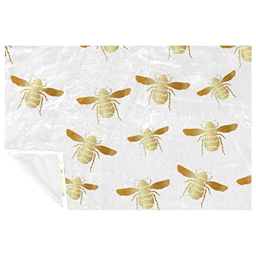 Couverture chaude lit canapé plaid abeille dorée 150x100 cm