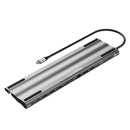 Image of Amazon Basics USB-C Hub, 11-in-1 Multiport Adapter Dock with 4K HDMI, DP, VGA, USB-C 100W PD Pass-Through Charging, 3 USB-A, Gigabit Ethernet, SD, MicroSD, 3.5mm Ports for Mac & Windows