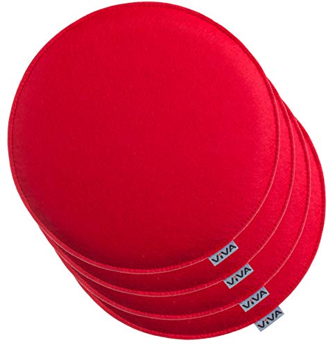 Brandsseller 4er Set Sitzkissen aus Filz Ø 35x2 cm – Robuste Stuhlauflagen für innen und außen, rundes Sitzpolster, strapazierfähiges Kissen für Stühle – Rot