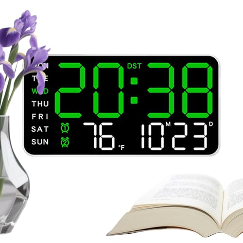 Vhjlfig Grande horloge murale numérique | Grande décoration d'intérieur LED multifonction avec date – Horloge murale à DEL – pour chambre à coucher,...