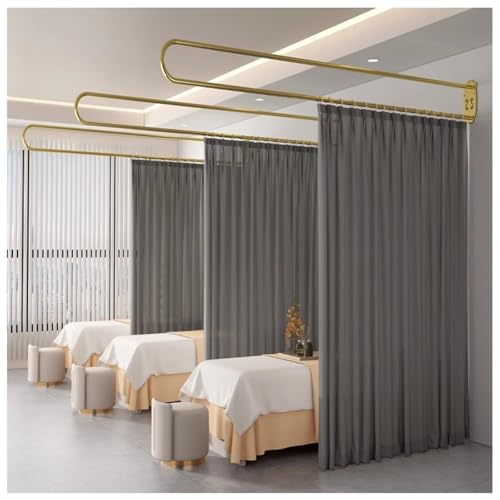 Zfmnoyev Privacy Partition Curtains, Room Divider Curtains, U-Shape Metal Support Wall Mounted Curtains, for Beauty Salon Fitting Room Bedroom Living Room(Gray-B,200 cm)