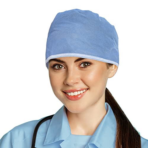 PUREVACY Blue Disposable Surgical Caps 30 GSM, Pack of 100 Disposable Surgical Hats for Women and Men, One Size Scrub Cap, SMS Surgical Caps, Disposable Hair Caps, Protective Disposable Surgical Cap