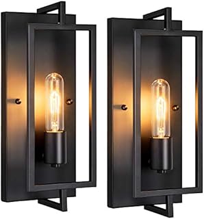 Maylaywood Industrial Wall Sconces Set of 2, Vintage Wall Light Fixture with E26 Base, Matte Black, Metal Rustic Wall Mount Lamp, Modern Indoor Wall Sconce Lighting Hardwired for Living Room Bedroom