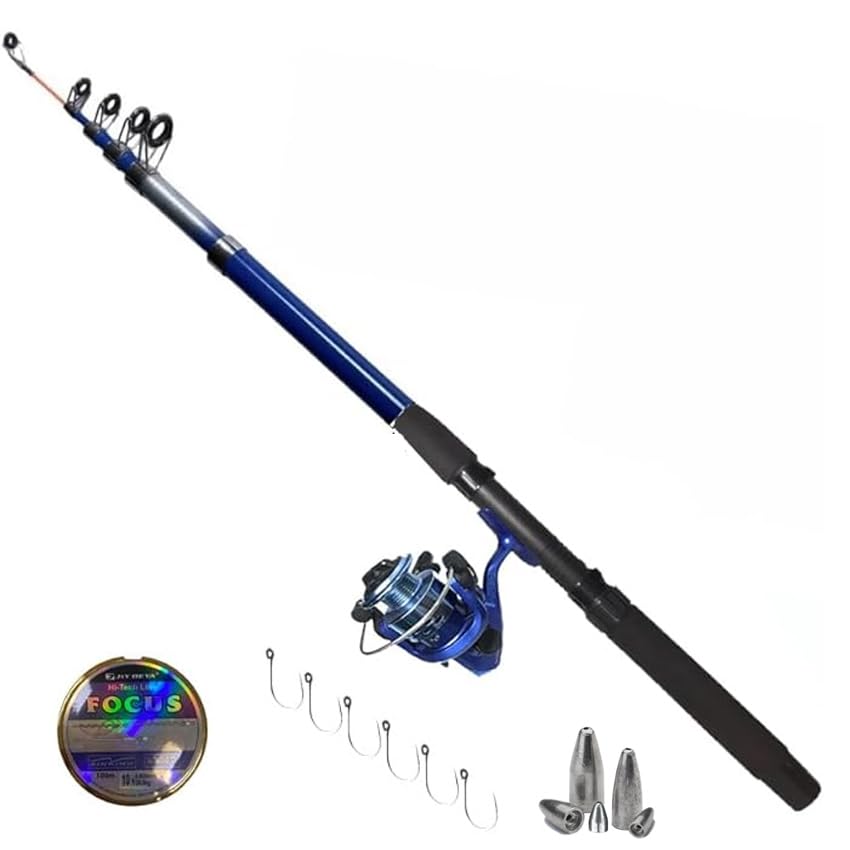 Pack caña de Pescar ¡¡3,6 Metros de Larga!! | Combo de Pesca Deportiva Desde Orilla, Playa o Rocas con Carrete Spinning T-1000, 100m de Hilo, anzuelos y plomos