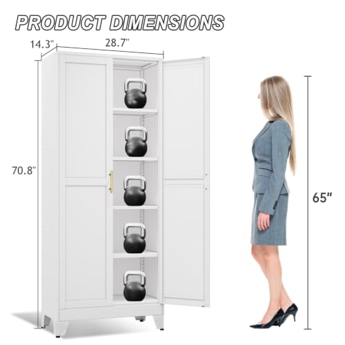 Image of winiowa Metal Pantry Cabinet with 2 Doors and Adjustable Shelves - 71 inch Kitchen Storage Cabinet with Gold Handles - Versatile Storage for Kitchen, Bathroom, Dining Room, Utility Room - White