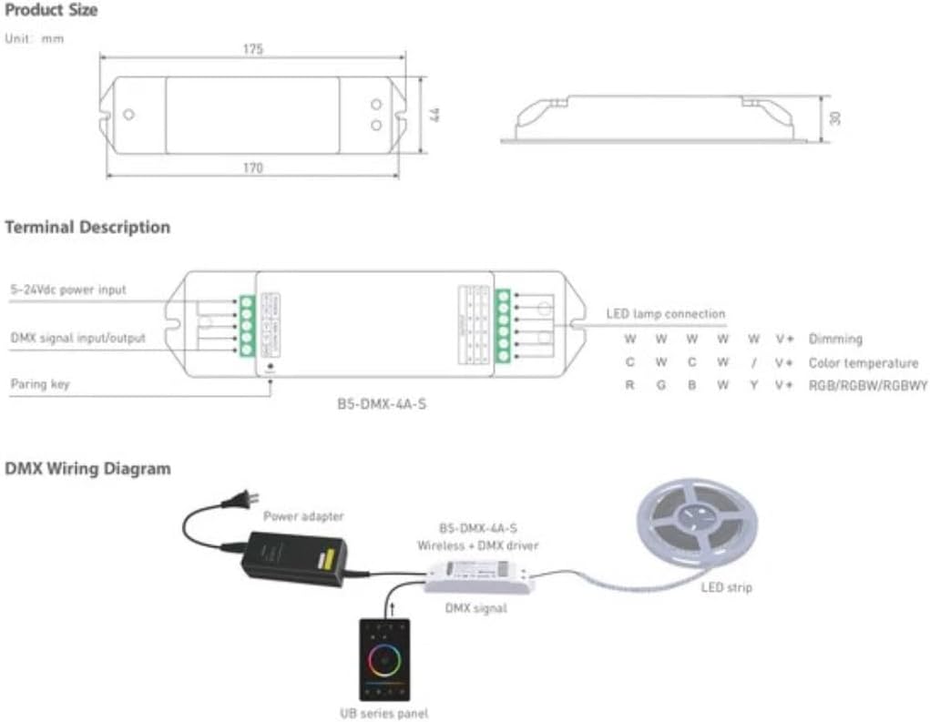 LTech B5-DMX-4A-S DMX/Bluetooth Constant Voltage LED Controller