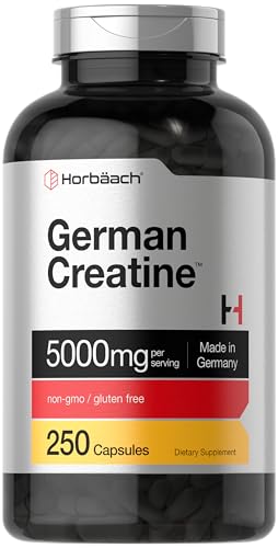 Horbaach German Creatine Monohydrate | 5000mg | 250 Powder Capsules | Non-GMO & Gluten Free