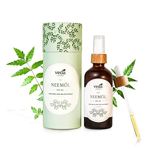 Veda Naturals® Neemöl (100 ml) kaltgepresstes nativ–virgin Niemöl aus Indien–Ayurveda | Mit Sprühpumpe | frei von Farb- und Konservierungsstoffen | Naturpflege gegen Trauermücken | Pflanzenpflege